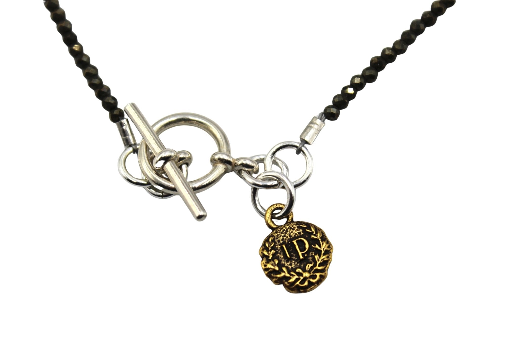 Antique French Medal of Saint Bernadette on Red Coral and Faceted Pyrite Necklace - The Great Republic