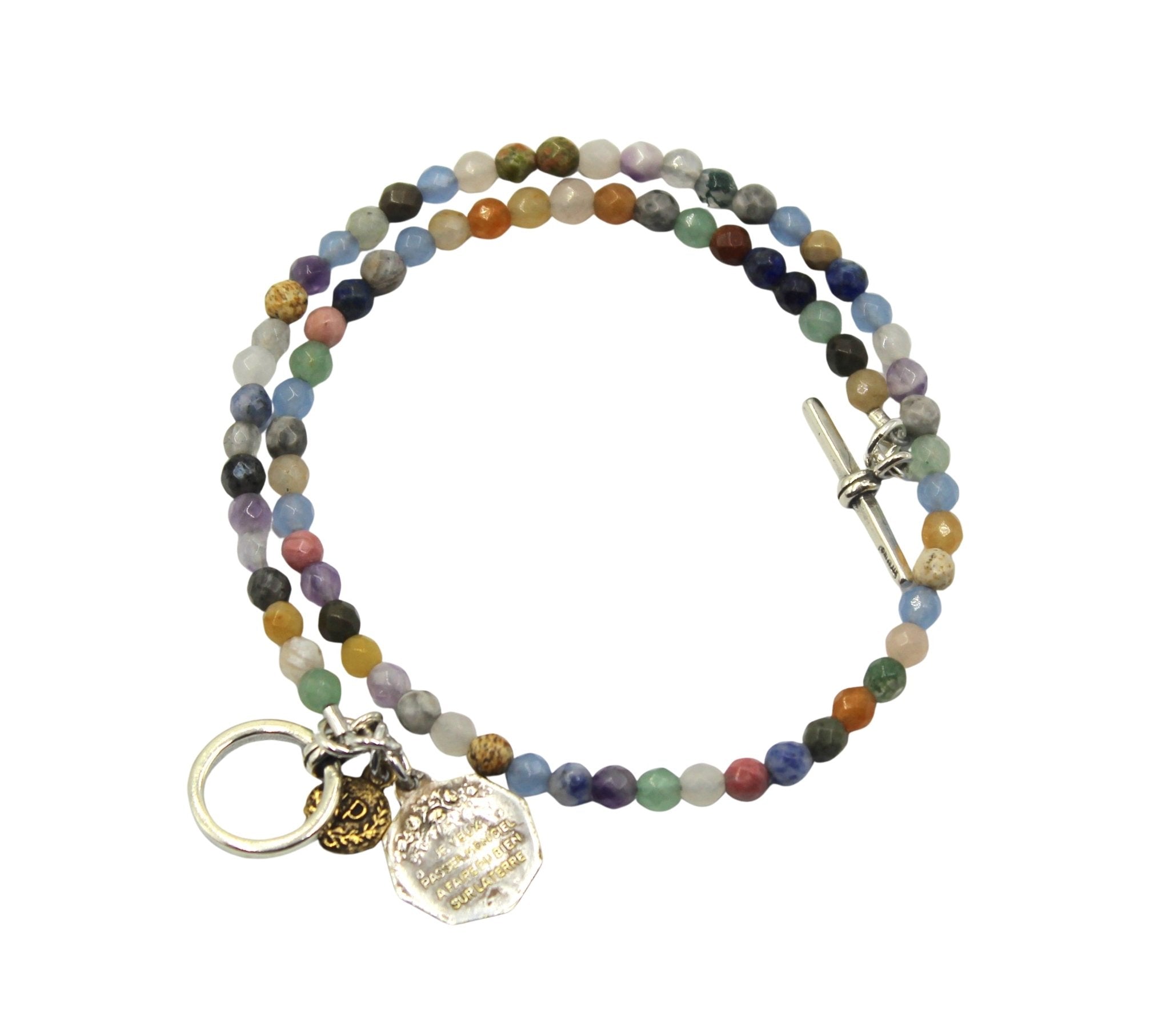 Antique St. Therese Medal on Faceted Multi Stone Double Wrap Bracelet - The Great Republic