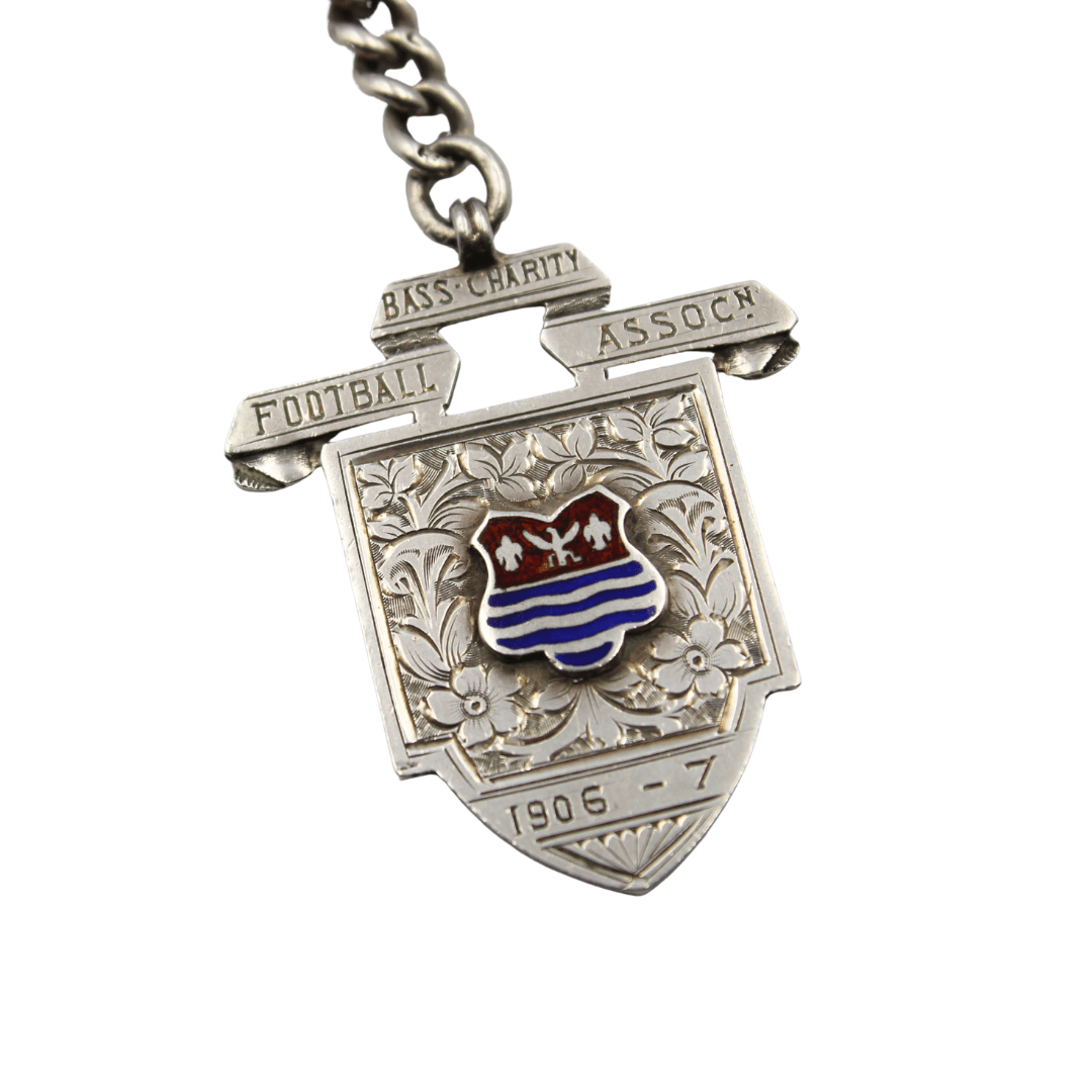 Antique Sterling and Enamel Bass Charity Football Association Medal on a Sterling Silver Gentleman's Pocket Watch Chain Necklace - The Great Republic