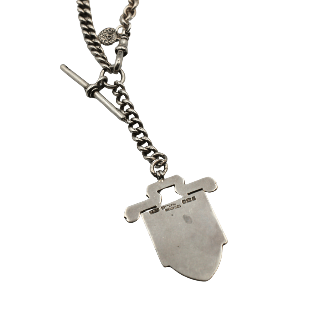 Antique Sterling and Enamel Bass Charity Football Association Medal on a Sterling Silver Gentleman's Pocket Watch Chain Necklace - The Great Republic