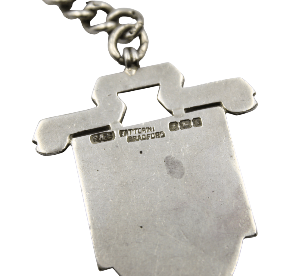 Antique Sterling and Enamel Bass Charity Football Association Medal on a Sterling Silver Gentleman's Pocket Watch Chain Necklace - The Great Republic