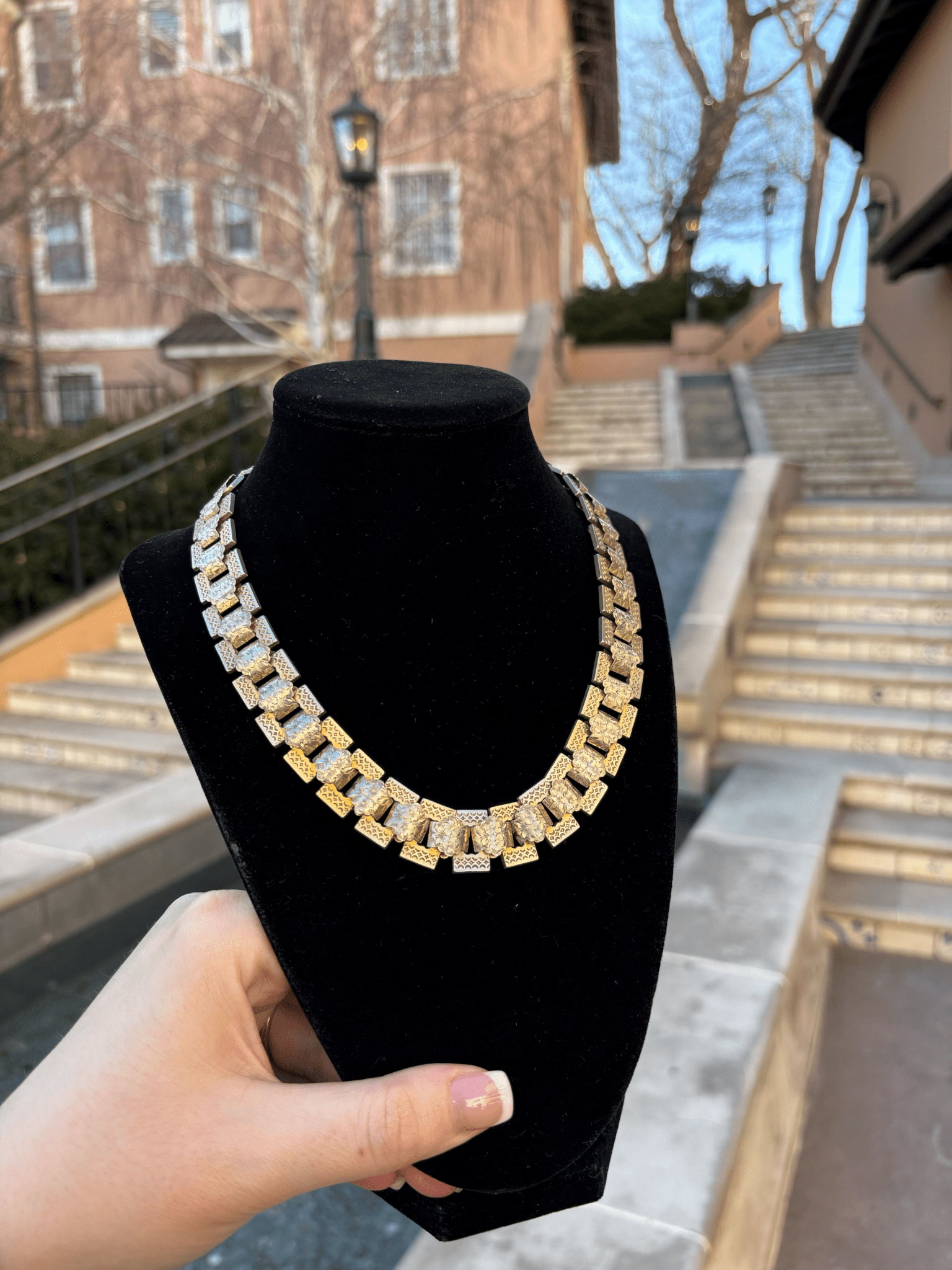 Antique Sterling Silver and Gold Vermeil Victorian Collar Necklace - The Great Republic