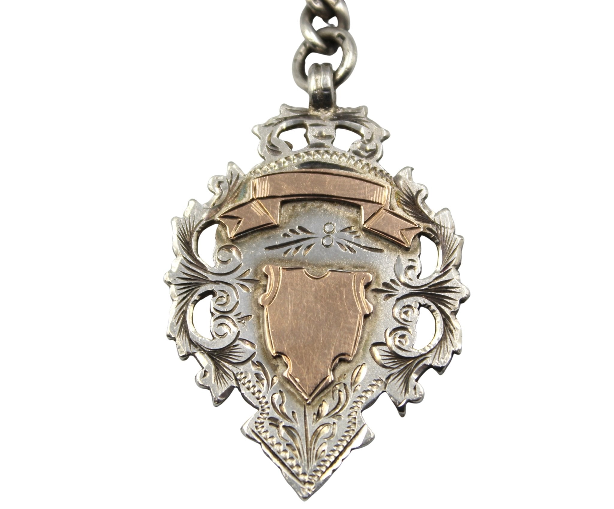 Antique Sterling Silver and Rose Gold FOB on Gentleman’s Pocket Watch Chain Necklace - The Great Republic