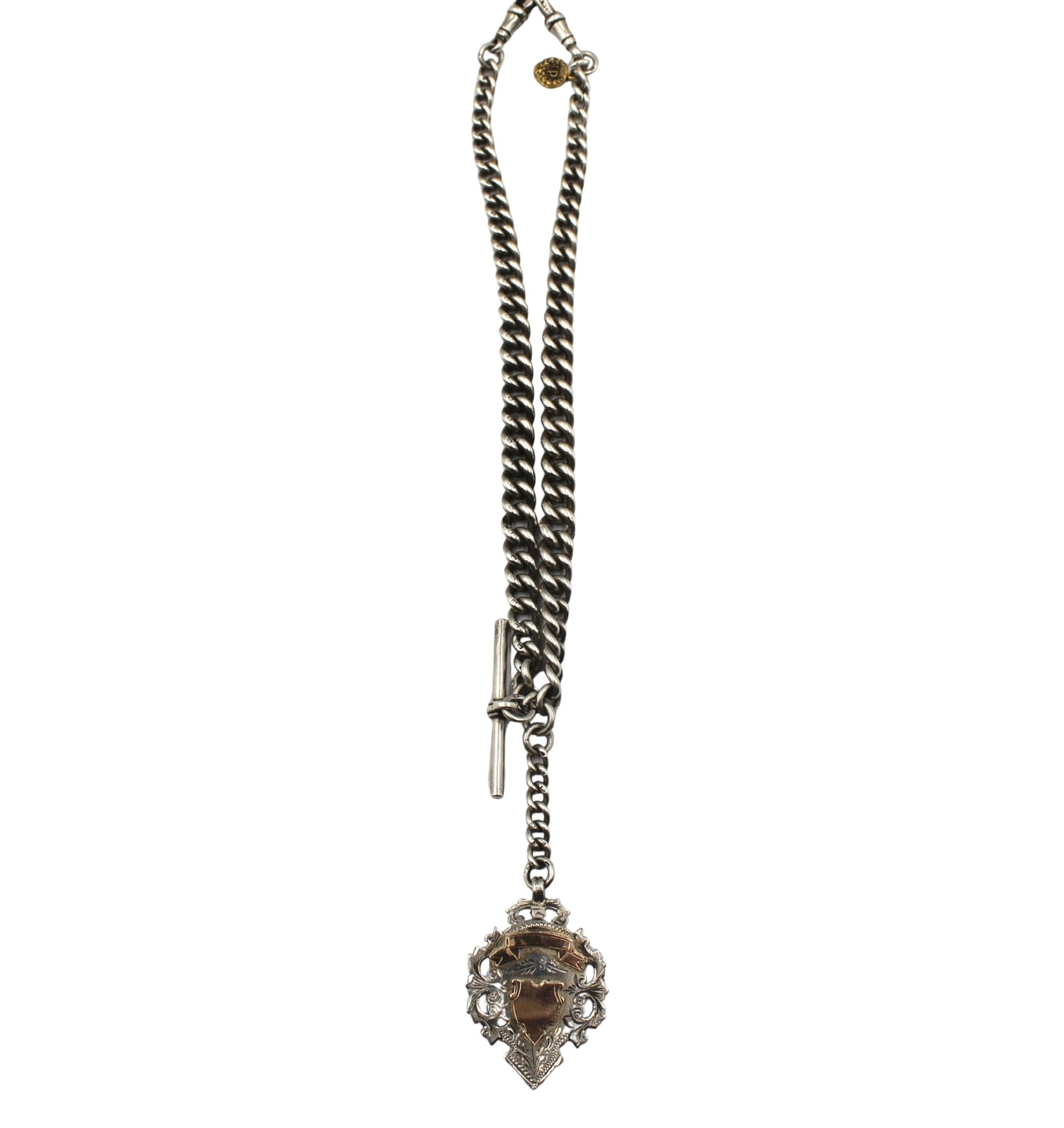 Antique Sterling Silver and Rose Gold FOB on Gentleman’s Pocket Watch Chain Necklace - The Great Republic