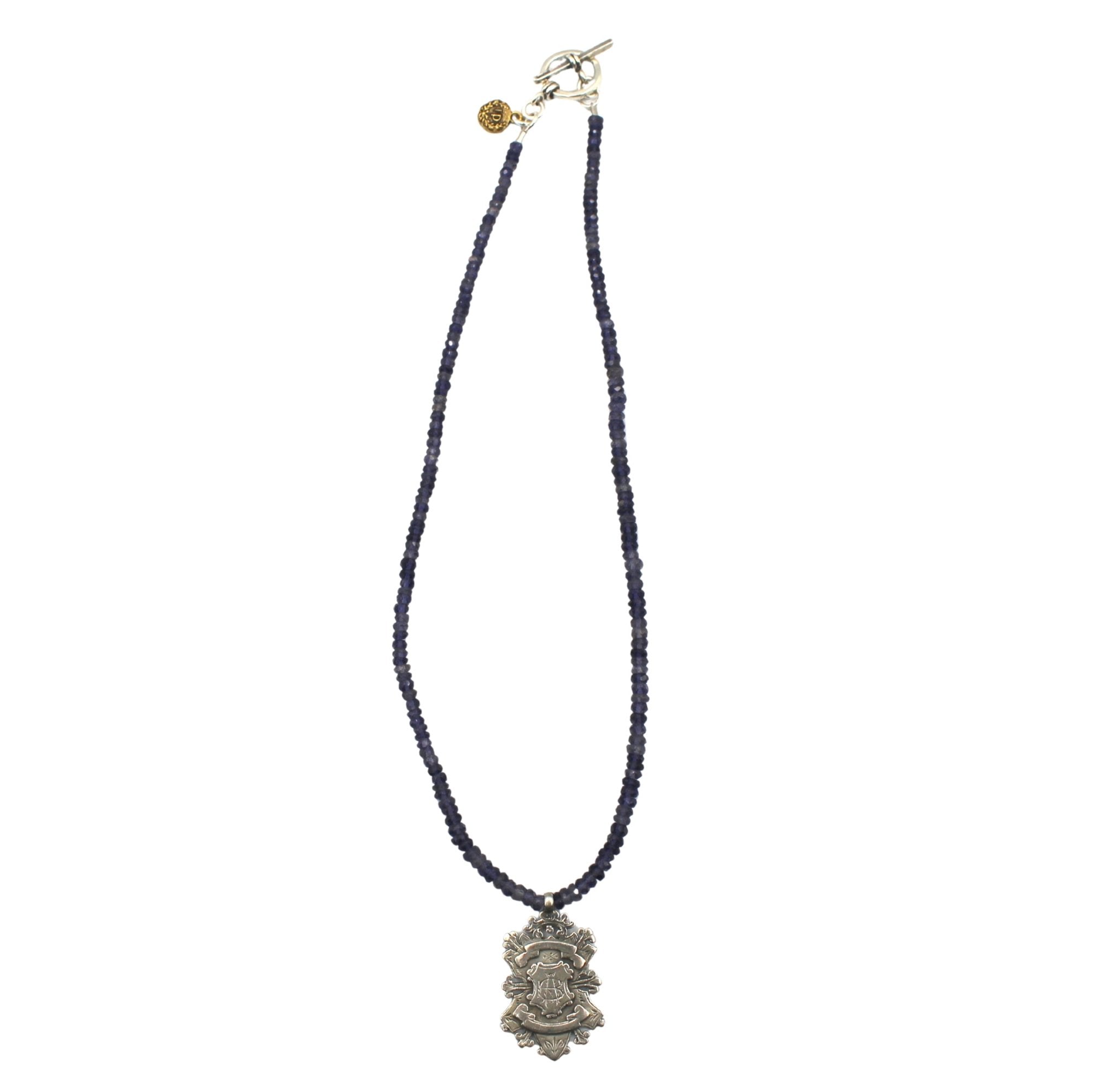 Antique Sterling Silver Scottish Watch Fob on Faceted Iolite Necklace - The Great Republic