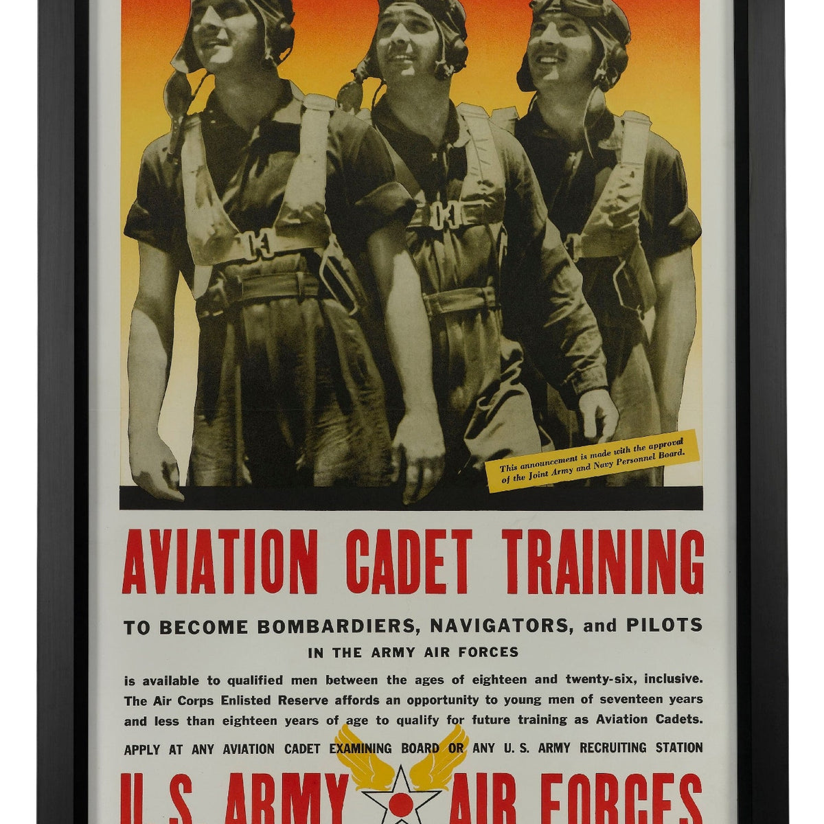 Aviation Cadet Training, U.S. Army Air Force" Vintage WWII Recruitmen
