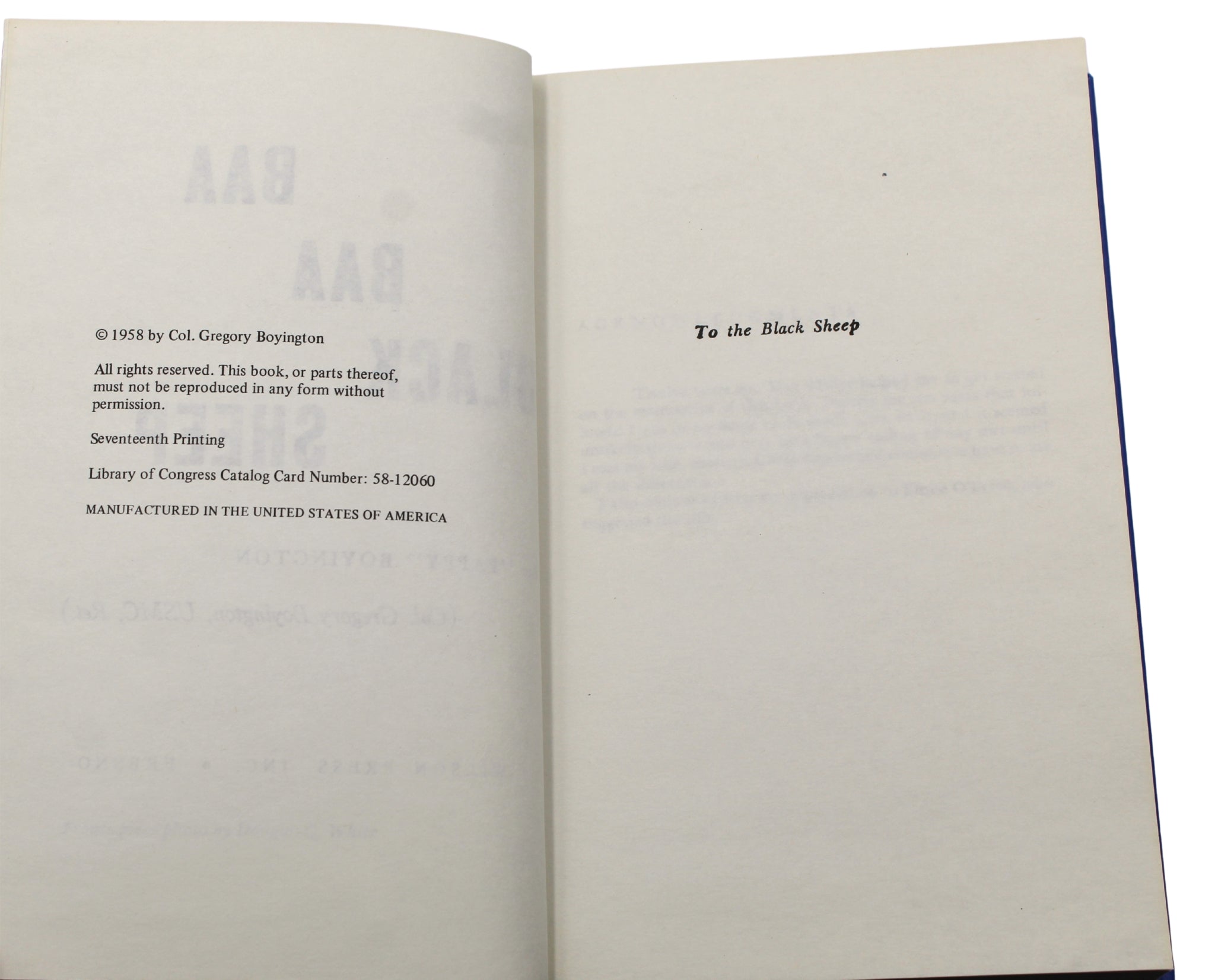 Baa Baa Black Sheep by Pappy Boyington, Signed and Inscribed, in Original Dust Jacket, 1958 - The Great Republic
