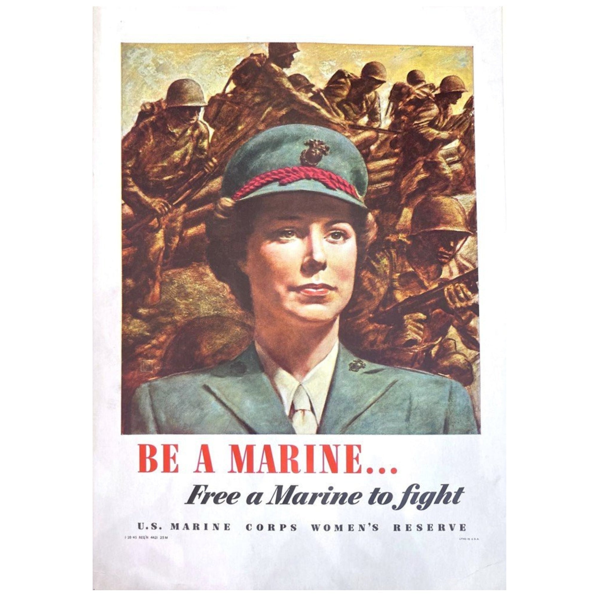 "Be A Marine... Free a Marine to fight. U.S. Marine Corps Women's Reserve" Vintage WWII Tabletop Poster, 1943 - The Great Republic