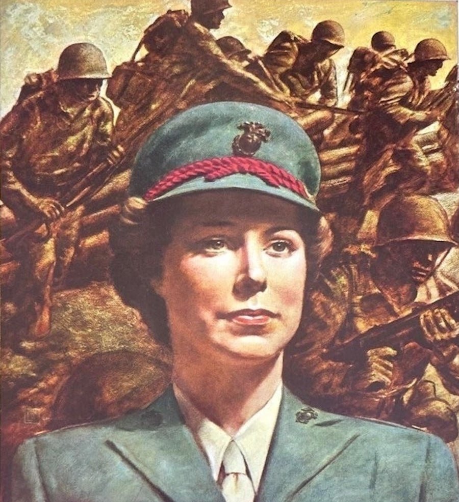 "Be A Marine... Free a Marine to fight. U.S. Marine Corps Women's Reserve" Vintage WWII Tabletop Poster, 1943 - The Great Republic
