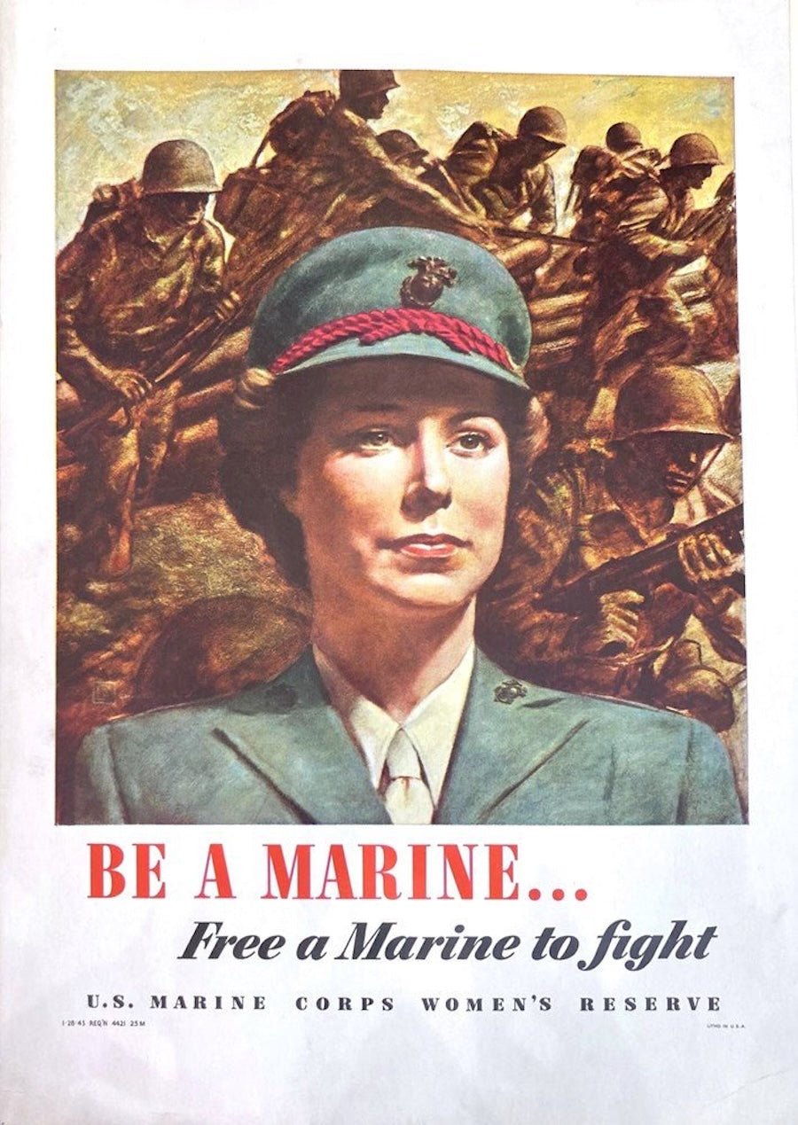 "Be A Marine... Free a Marine to fight. U.S. Marine Corps Women's Reserve" Vintage WWII Tabletop Poster, 1943 - The Great Republic