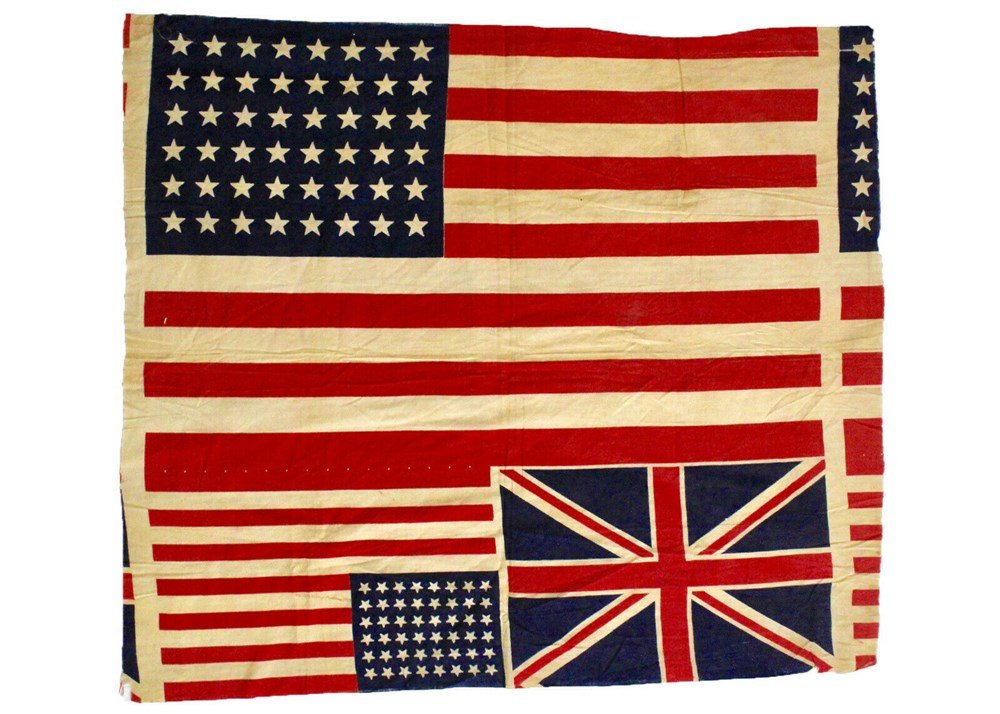 Bolt of 48 - Star American Flags with a Union Jack, Printed on Cotton, Circa 1945 - The Great Republic