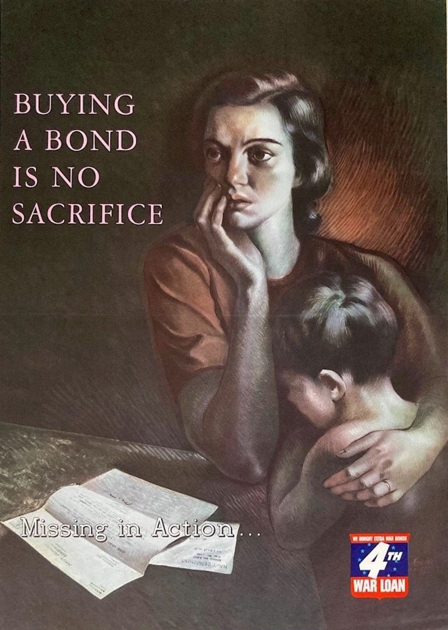 "Buying A Bond Is No Sacrifice" Vintage WWII 4th War Loan Treasury Poster, 1943 - The Great Republic