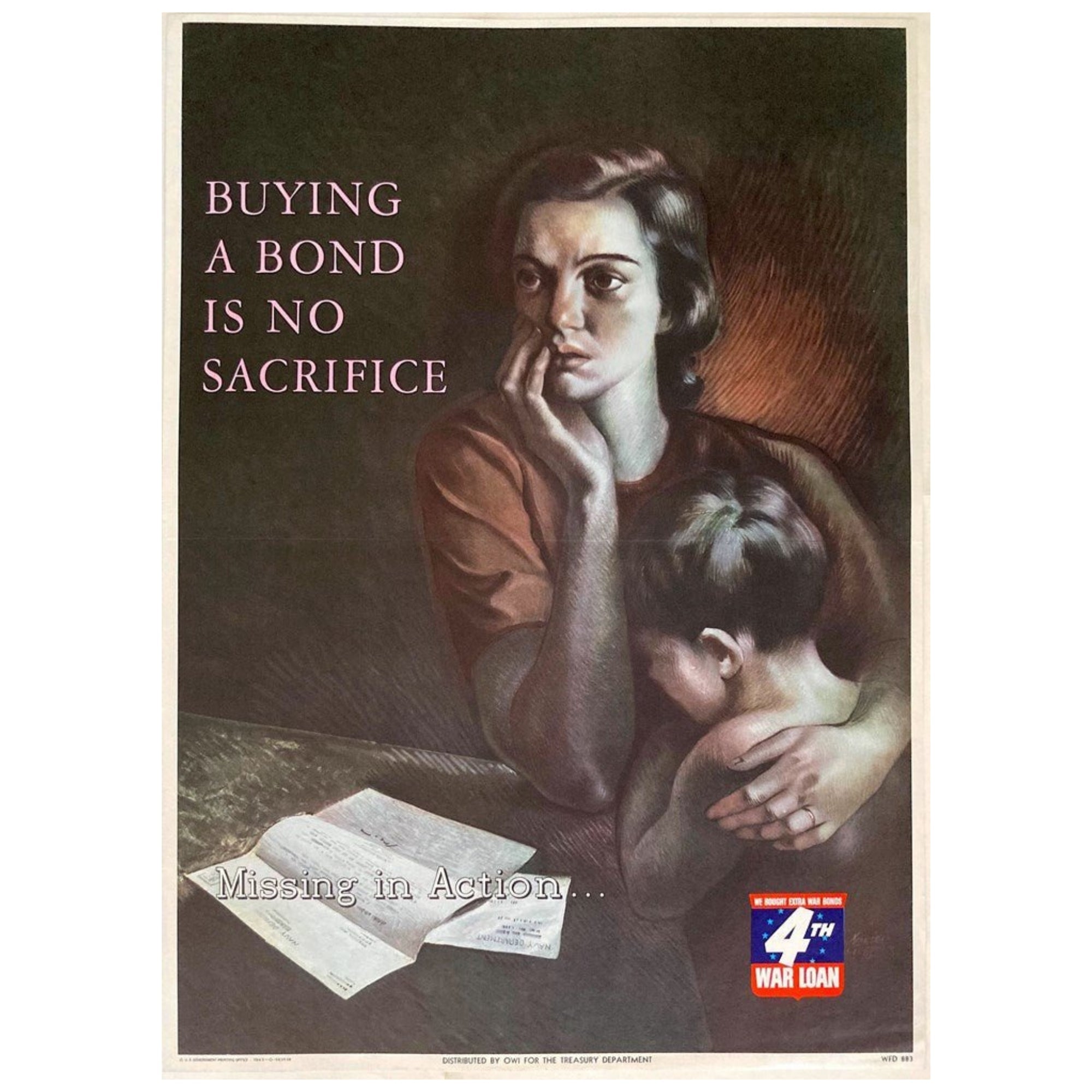 "Buying A Bond Is No Sacrifice" Vintage WWII 4th War Loan Treasury Poster, 1943 - The Great Republic