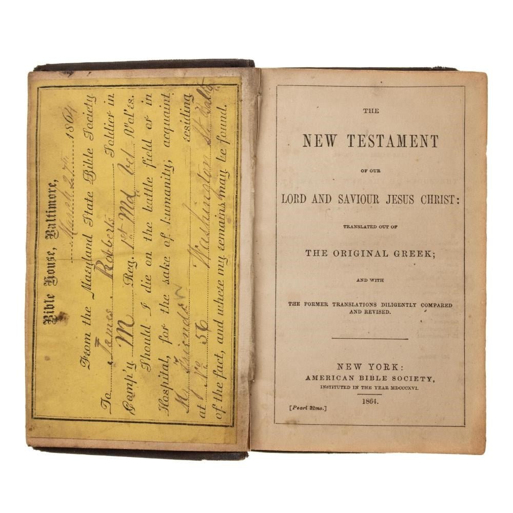 Civil War Bible, Presented to James Robberts, of 1st Maryland Volunteer Group, 1864 - The Great Republic