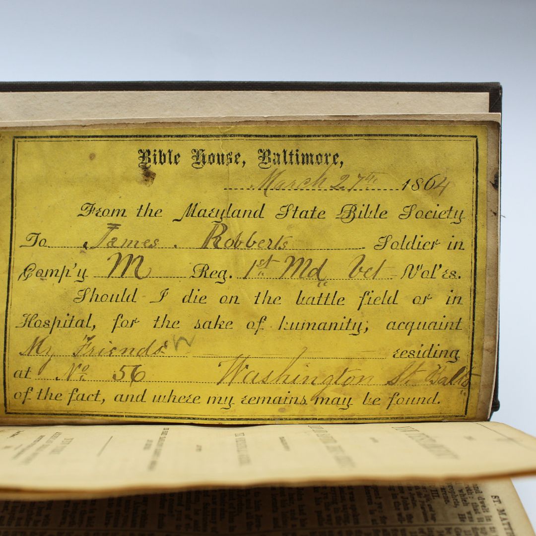 Civil War Bible, Presented to James Robberts, of 1st Maryland Volunteer Group, 1864 - The Great Republic