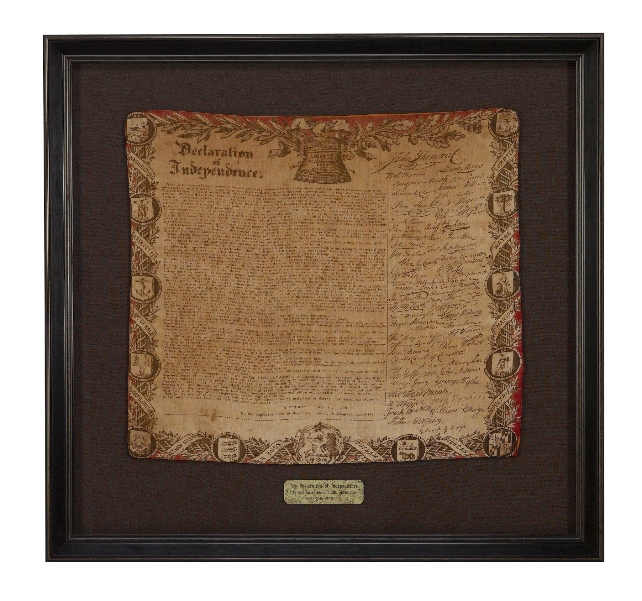 Declaration of Independence, Printed on Cotton, Circa 1876 - The Great Republic