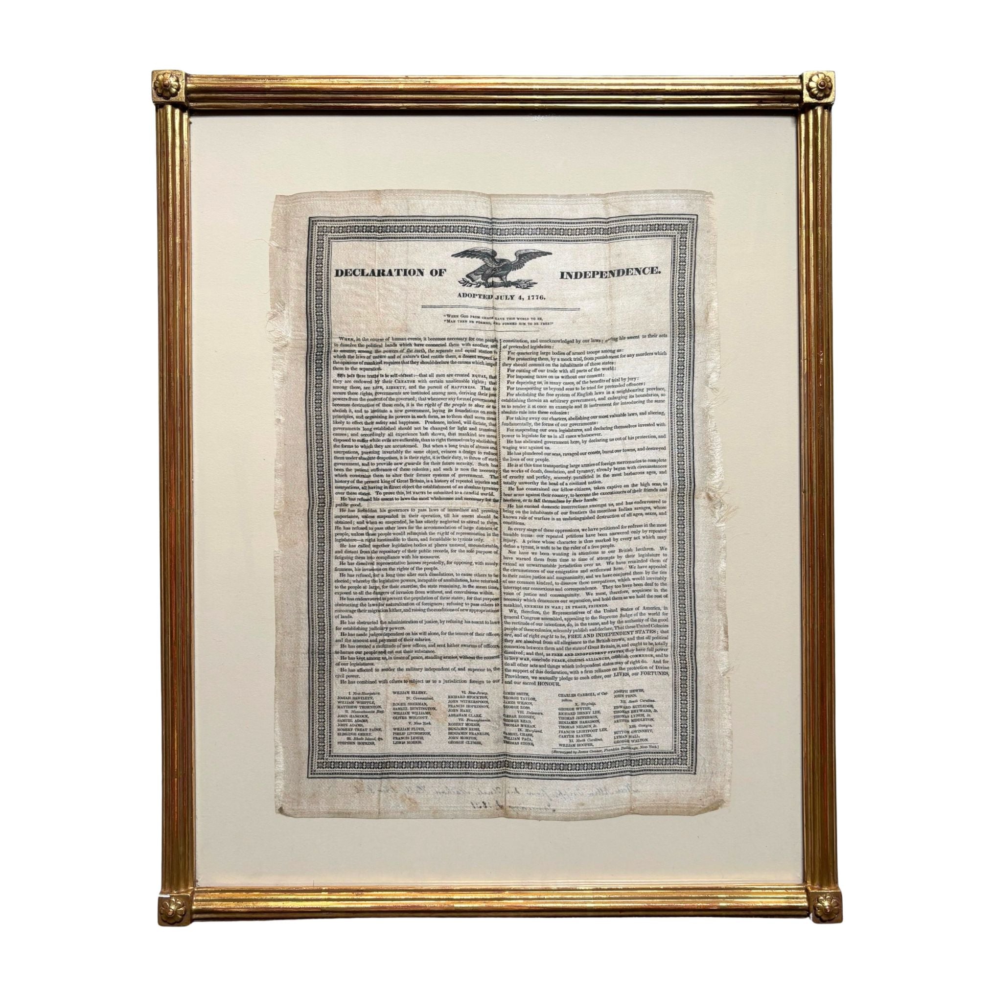 Declaration of Independence, Printed on Silk, Circa 1830 - The Great Republic