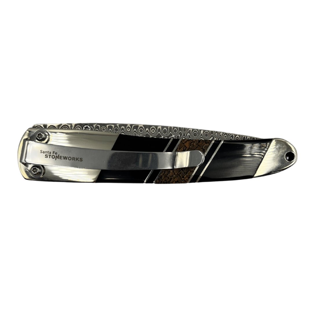 Dinosaur Bone 4" Damascus Steel Double Sided Liner Lock Knife - The Great Republic
