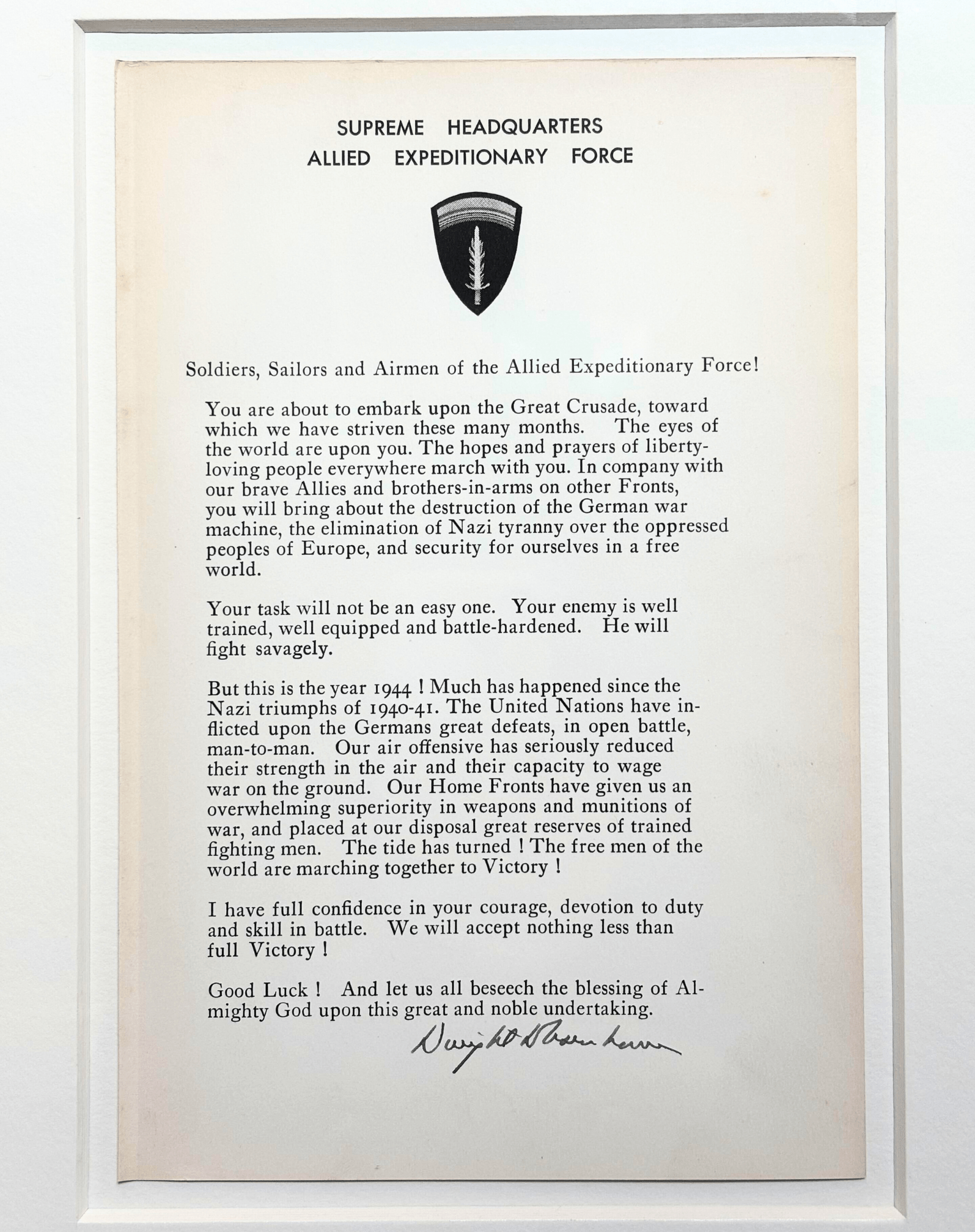 Dwight D. Eisenhower Signed D - Day Order, 1948 - The Great Republic