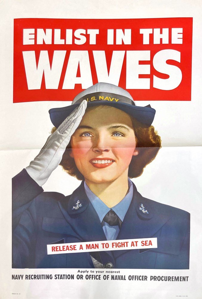 "Enlist in the Waves. Release a Man to Fight At Sea. " Vintage WWII Navy Recruitment Poster, 1943 - The Great Republic