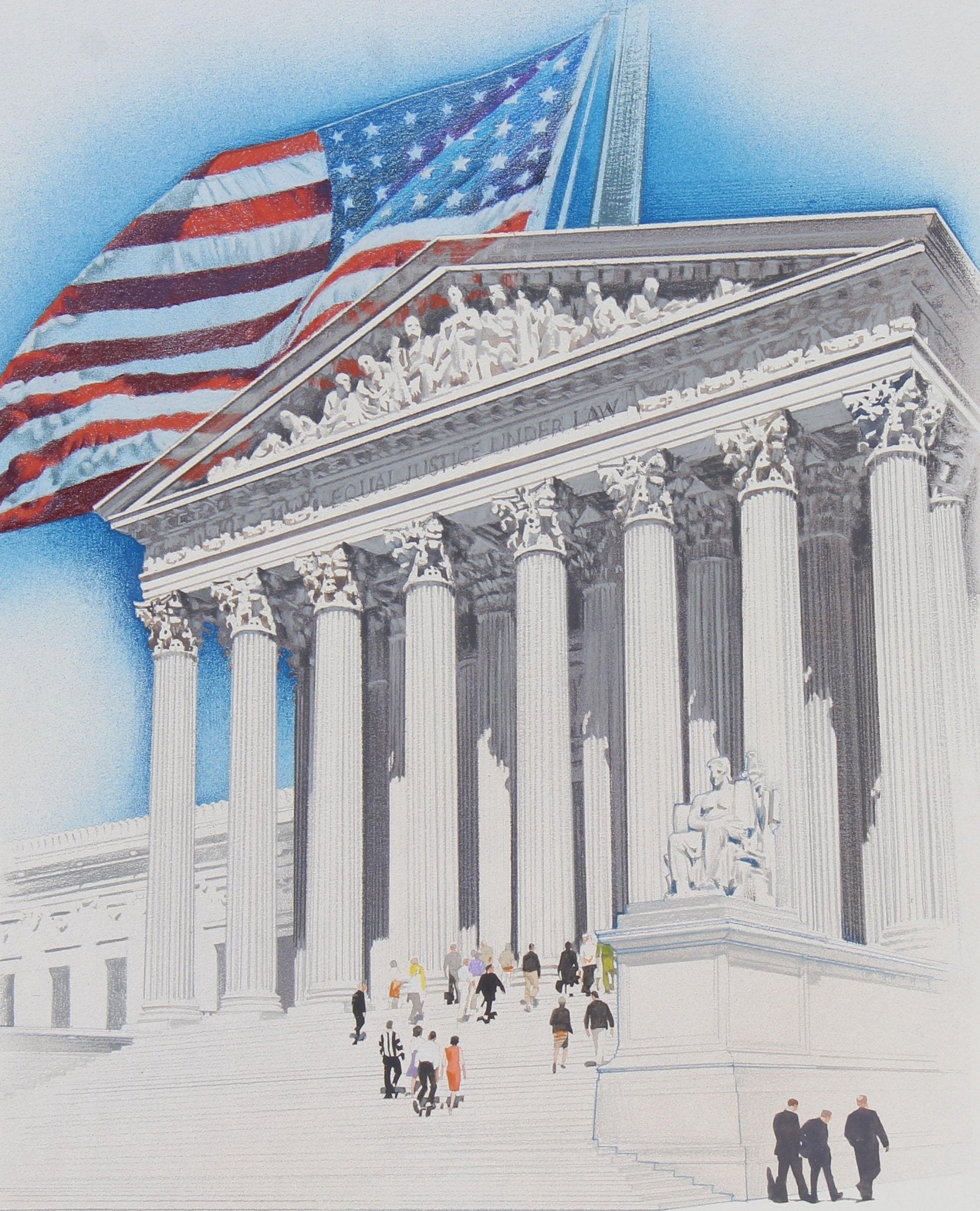 "Flag Over Supreme Court" by Jim Butcher, Original Mixed Media Painting on Illustration Board, 1983 - The Great Republic