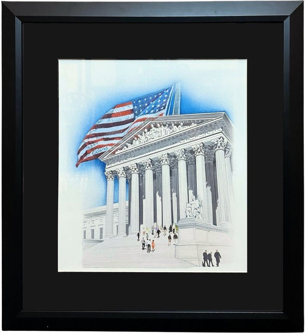 "Flag Over Supreme Court" by Jim Butcher, Original Mixed Media Painting on Illustration Board, 1983 - The Great Republic
