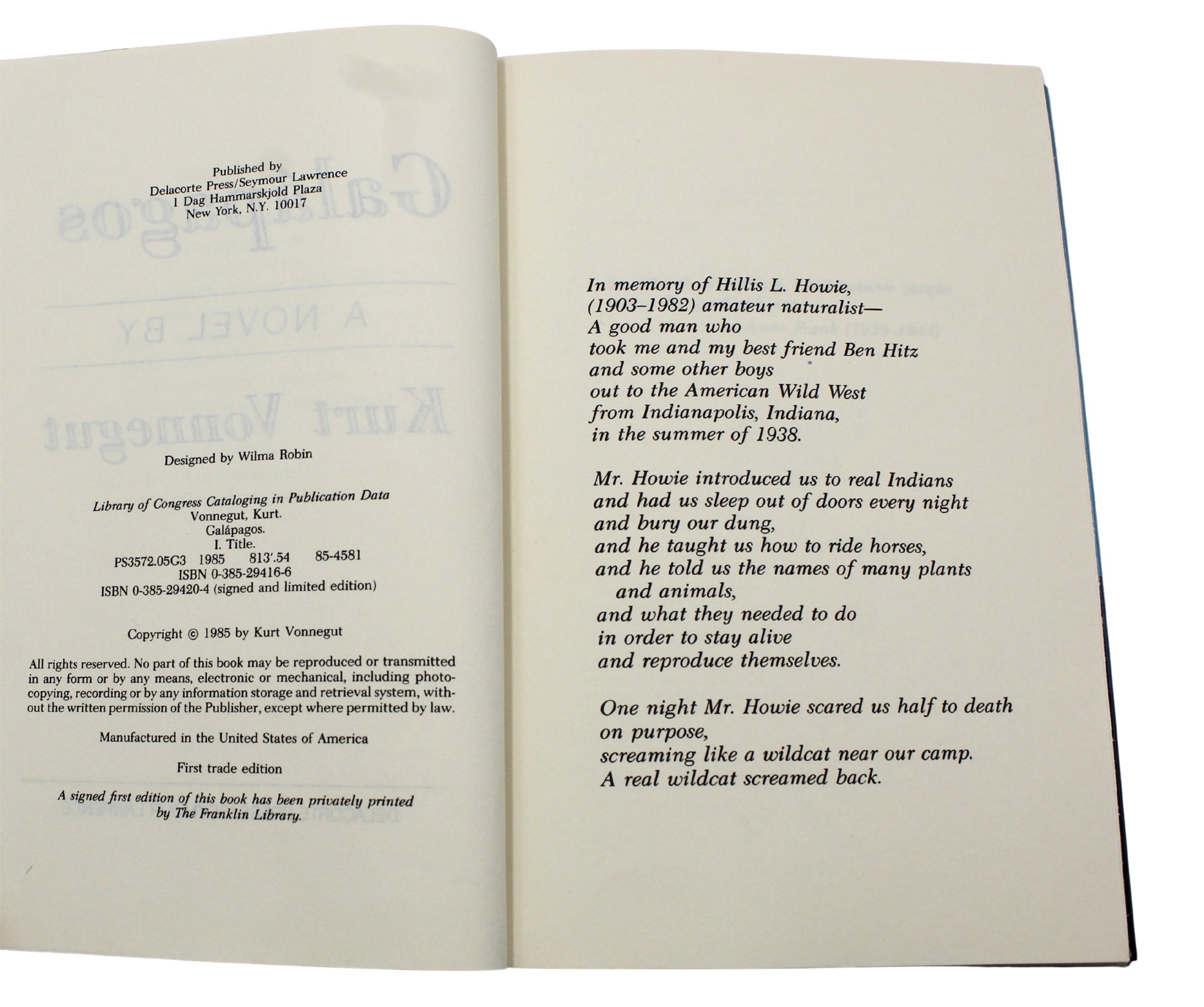 Galapagos by Kurt Vonnegut, First Trade Edition, in Original Dust Jacket, 1895 - The Great Republic