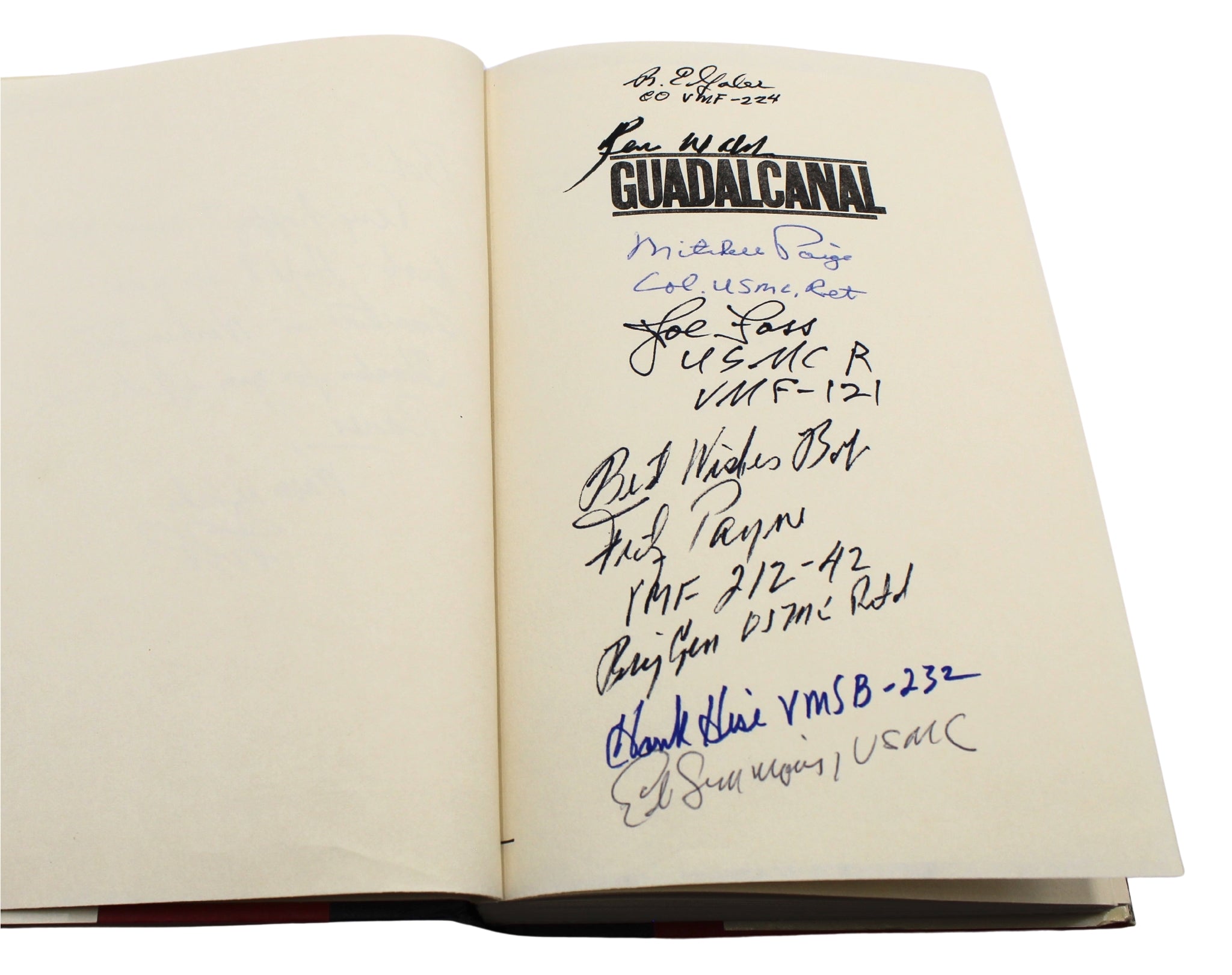 Guadalcanal by Edwin P. Hoyt, First Edition, Signed by 7 USMC VMF Fighter Pilots, 1981 - The Great Republic