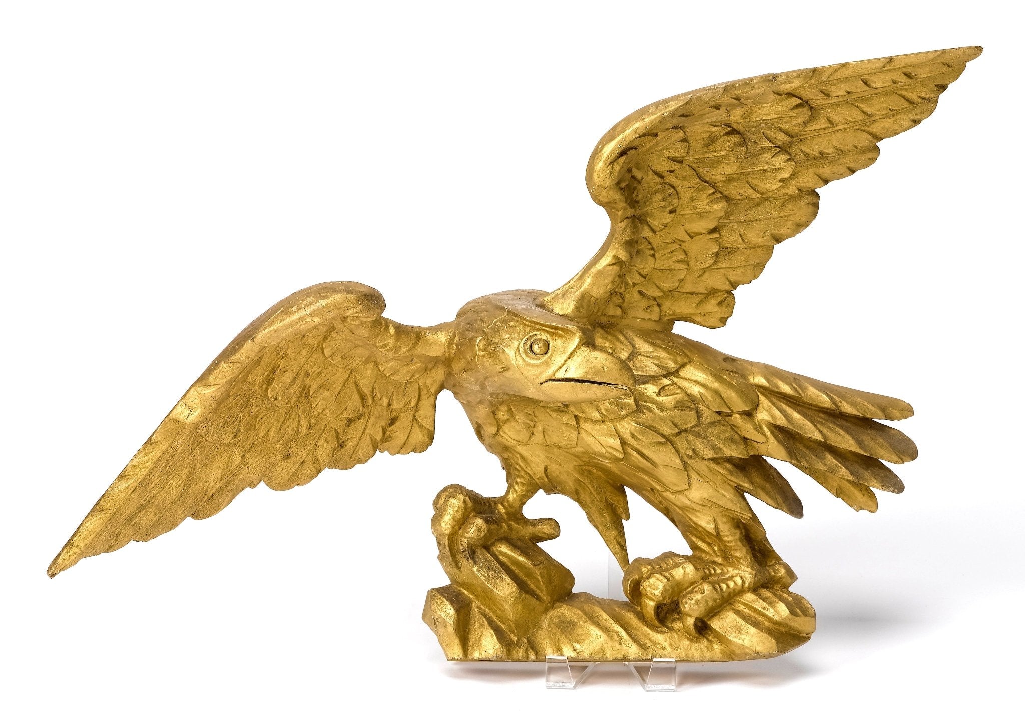 Hand - Carved Gilt Wood Perched American Eagle - The Great Republic