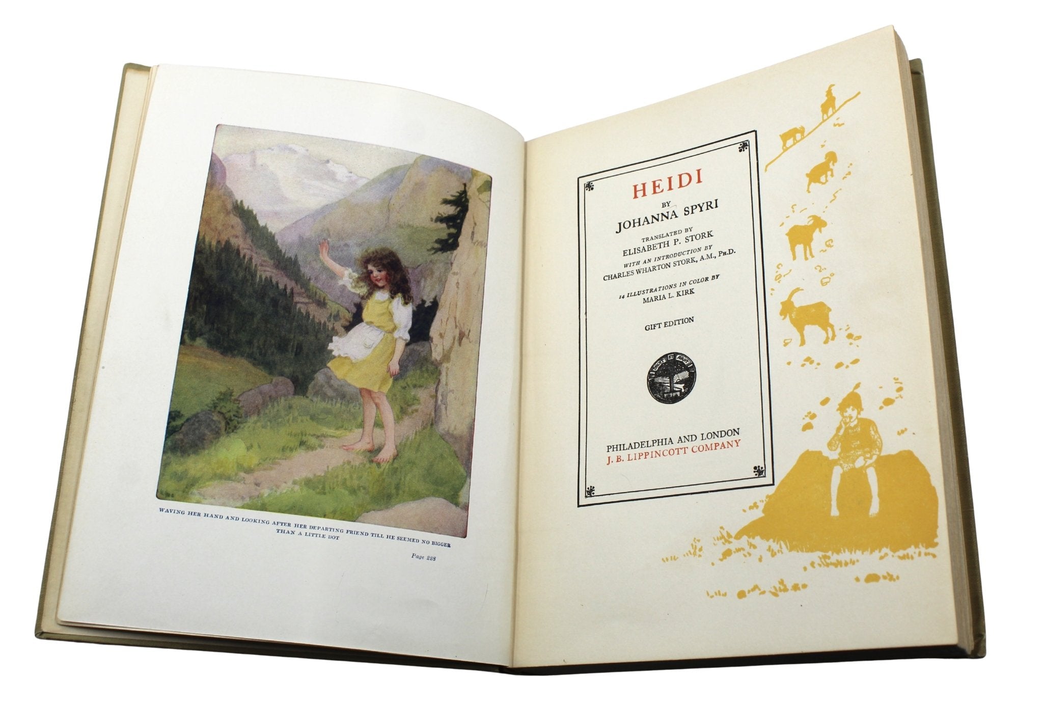 Heidi by Johanna Spyri, Translated by Elisabeth P. Stork, Illustrated by Maria L. Kirk, Gift Edition, 1919 - The Great Republic