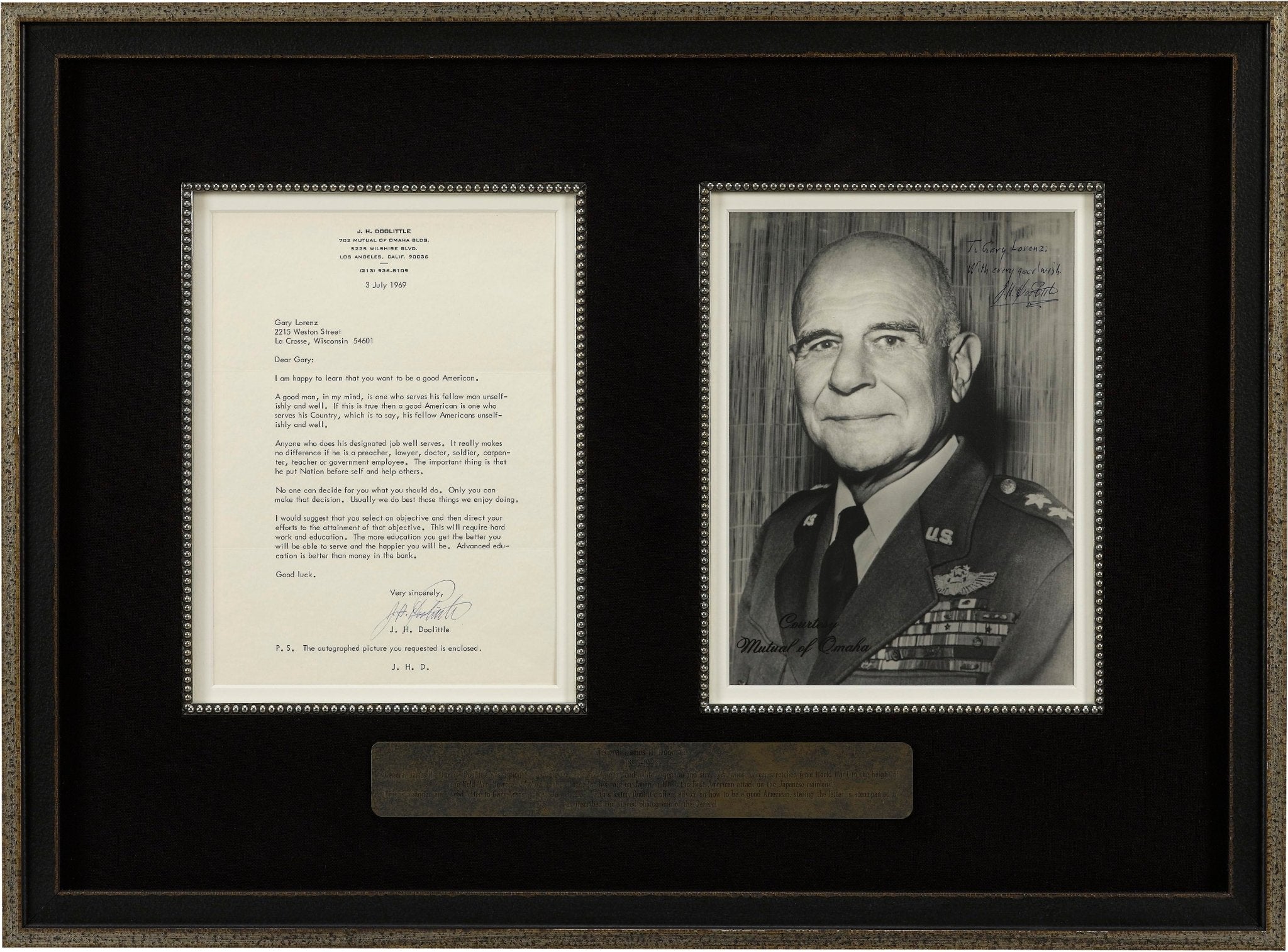 James Doolittle Signed Typed Letter and Signed Photograph, 1969 - The Great Republic