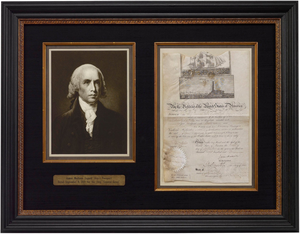 James Madison Signed Scallop Top Ship’s Passport, Dated September 8, 1810 - The Great Republic
