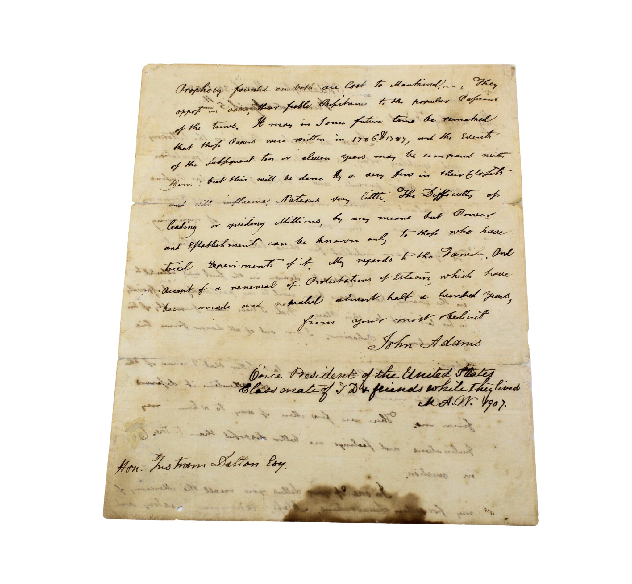 John Adams Letter Signed, to Tristam Dalton, March 30, 1798 - The Great Republic