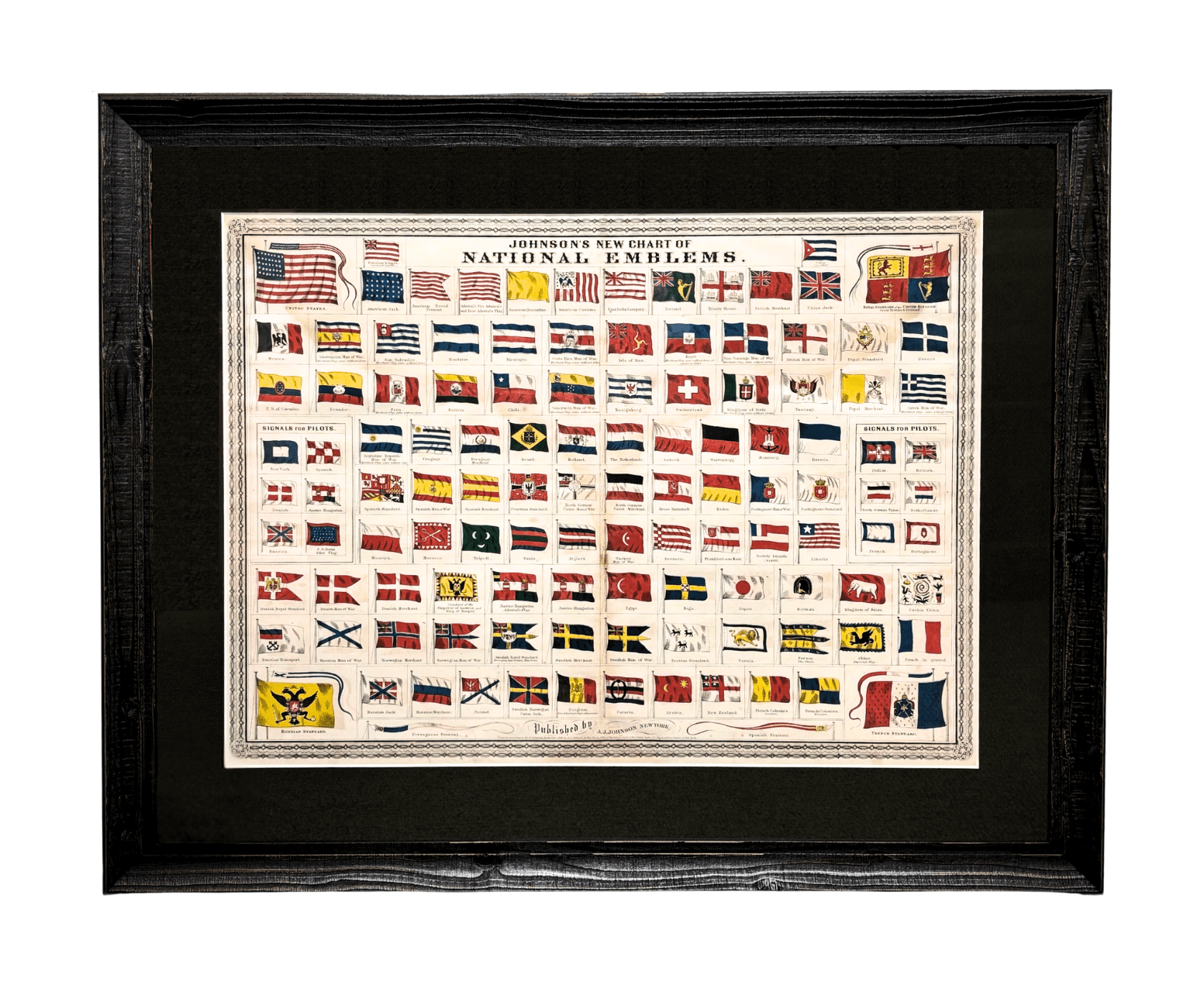 "Johnson's New Chart of National Emblems" Hand Colored Engraving by A. J. Johnson, 1870 - The Great Republic