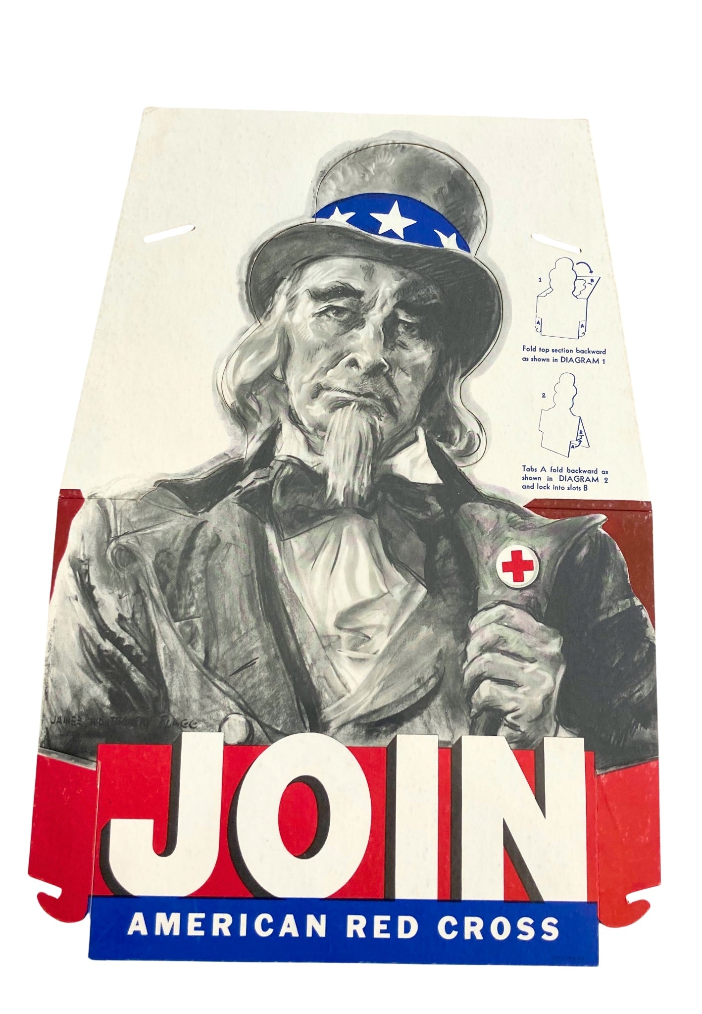 "Join American Red Cross" Vintage WWII Recruitment Tabletop Sign by James Montgomery Flagg - The Great Republic