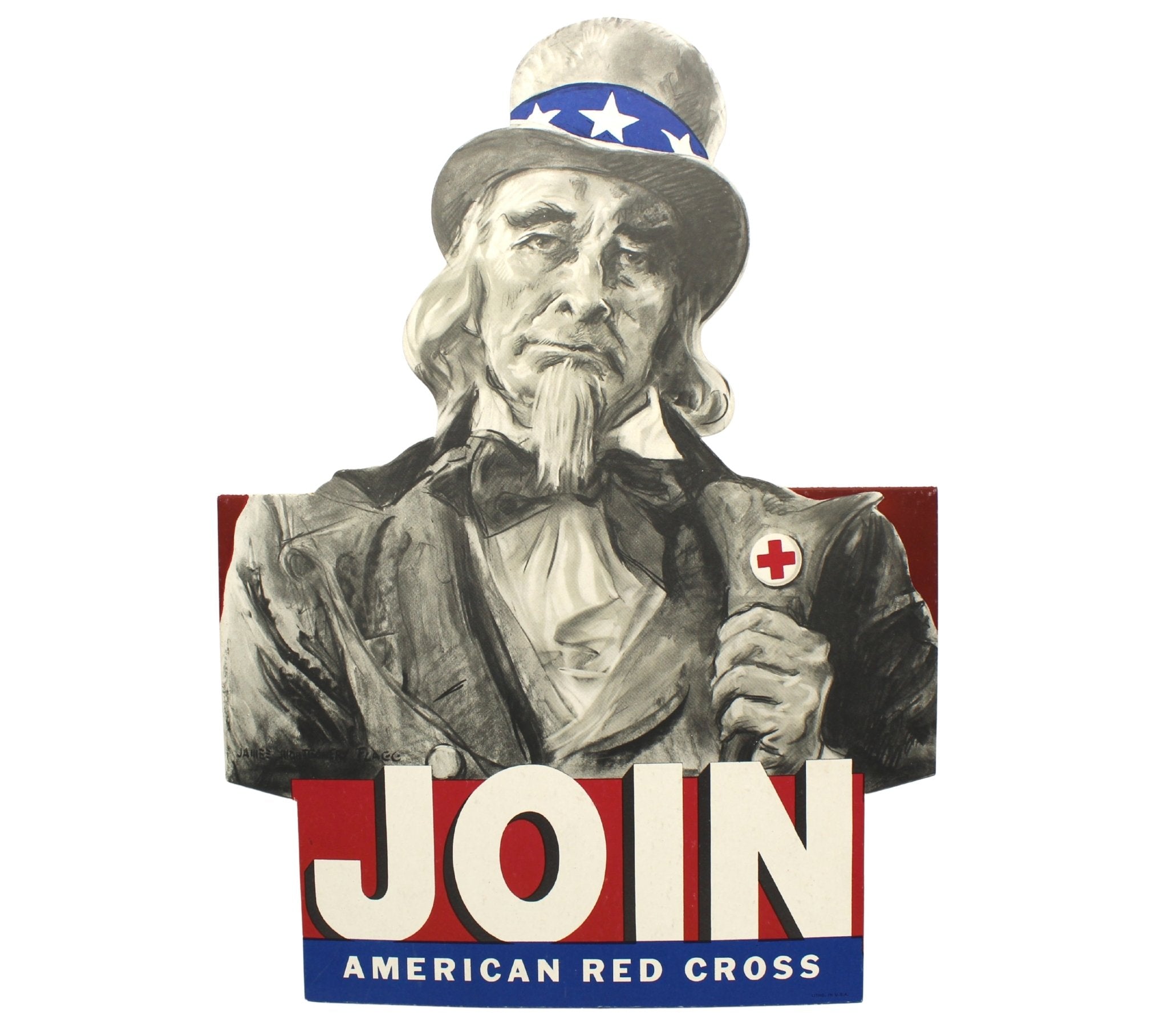 "Join American Red Cross" Vintage WWII Recruitment Tabletop Sign by James Montgomery Flagg - The Great Republic