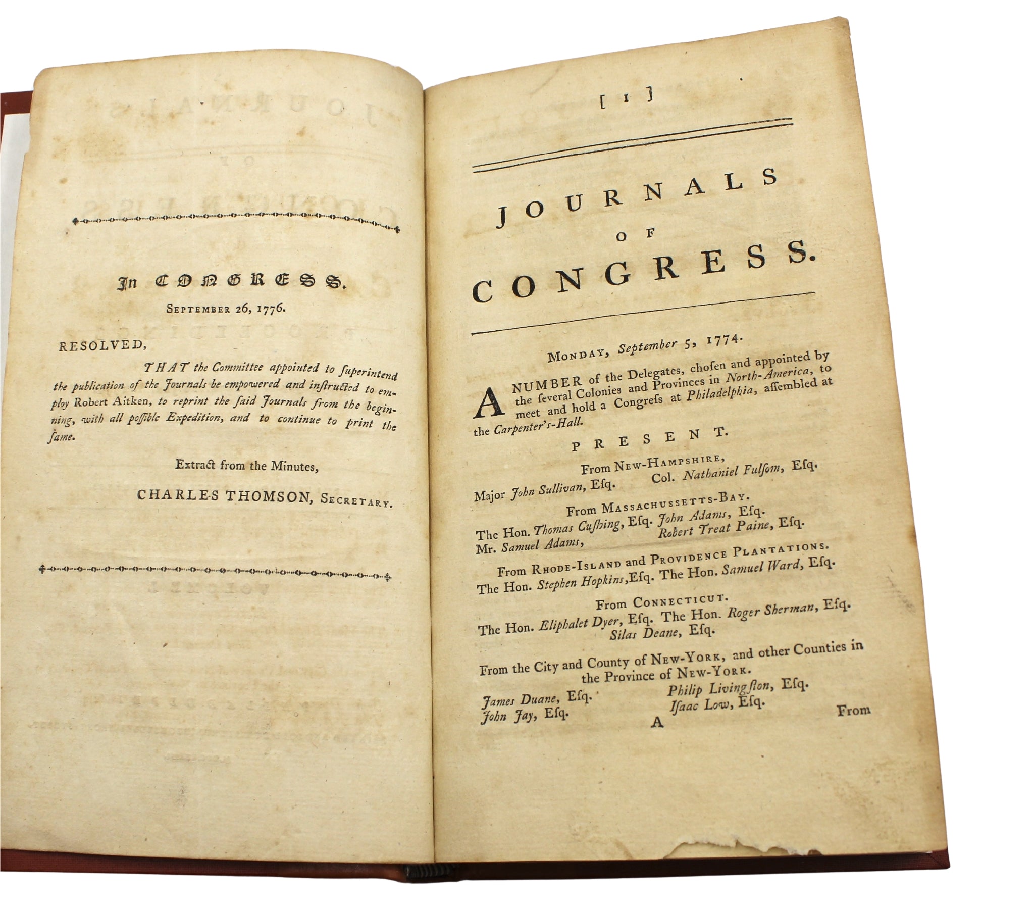 Journals of Congress. Containing the Proceedings From Sept. 5. 1774. to Jan. 1. 1776, Printed by R. Aitken, Volume I, 1776 - The Great Republic