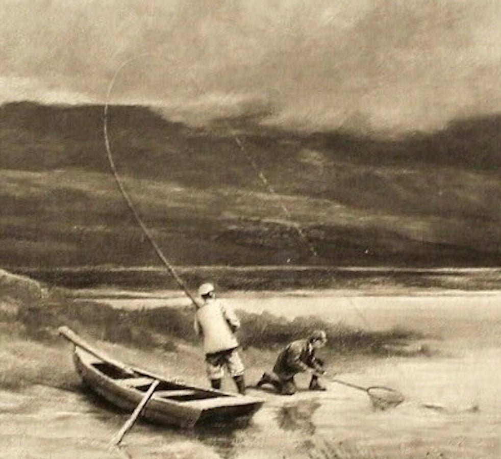 "Landing The Salmon" by Douglas Adams, Fishing Print, 1893 - The Great Republic