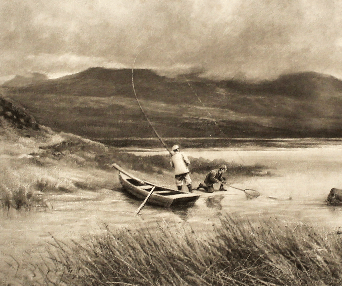 "Landing The Salmon" by Douglas Adams, Fishing Print, 1893 - The Great Republic