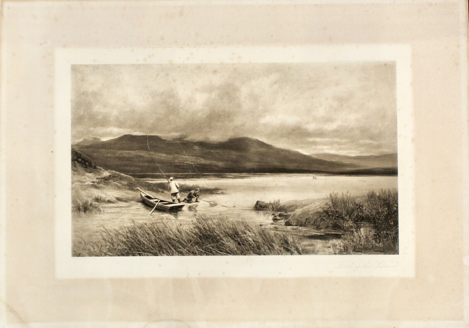 "Landing The Salmon" by Douglas Adams, Fishing Print, 1893 - The Great Republic