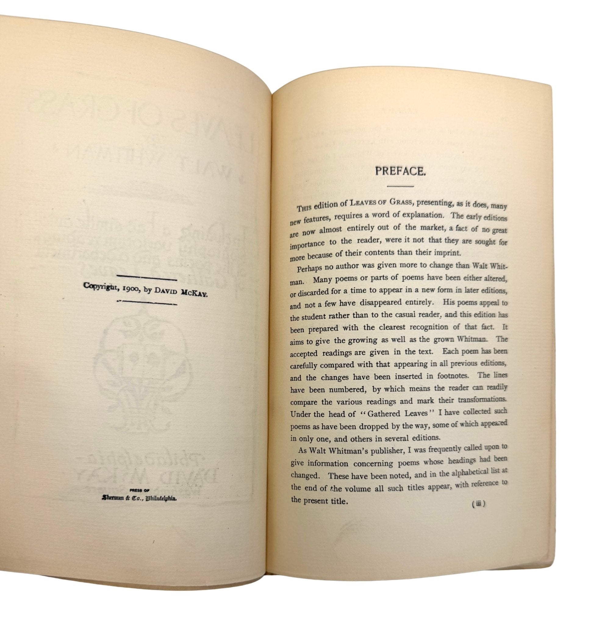 Leaves of Grass: Including a Fac-simile, Autobiography, Variorum Readings of the Poems, and a Department of Gathered Leaves, by Walt Whitman, Later Printing, in Original Bards and Scare Dust Jacket, 1900 - The Great Republic