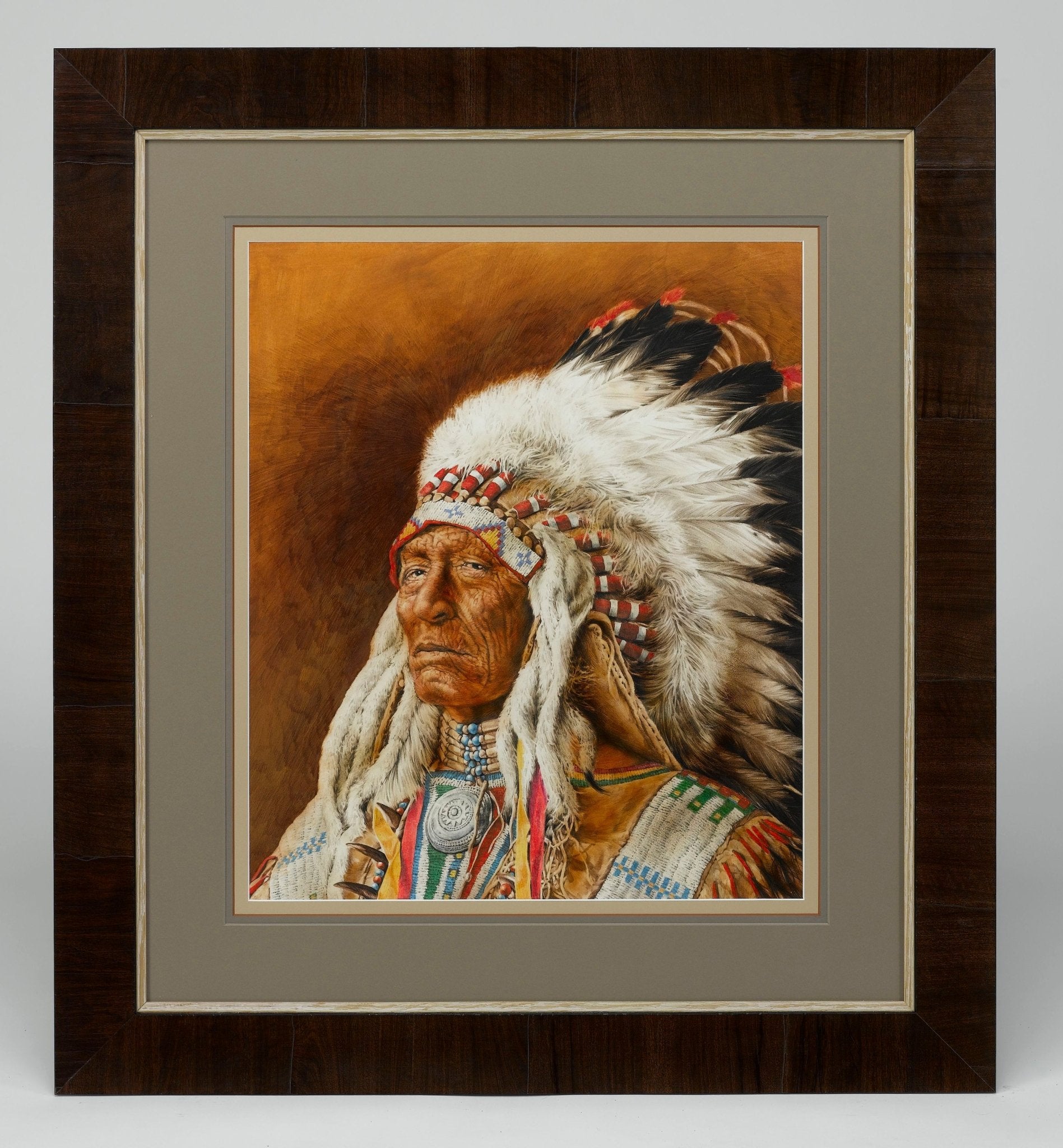 "Legends of the West - Indian Chief" by Chris Calle, Mixed Media Painting on Illustration Board - The Great Republic