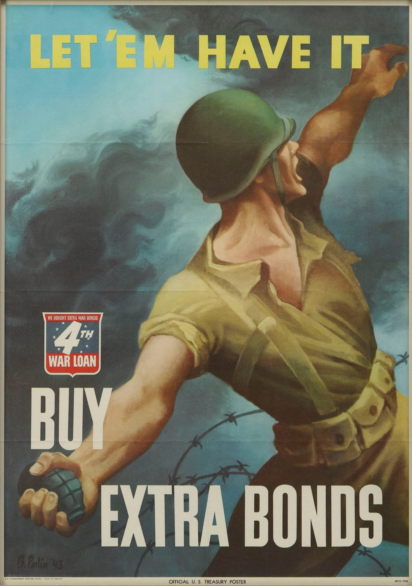 "Let 'Em Have It. Buy Extra Bonds" Vintage WWII 4th War Loan Poster, 1943 - The Great Republic