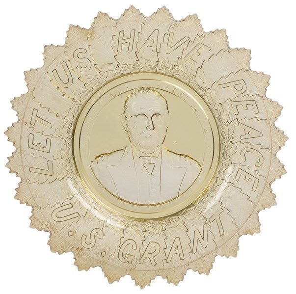 “Let Us Have Peace. U. S. Grant" Commemorative Glass Bowl, by Gillinder & Sons, ca. 1880s (amber) - The Great Republic