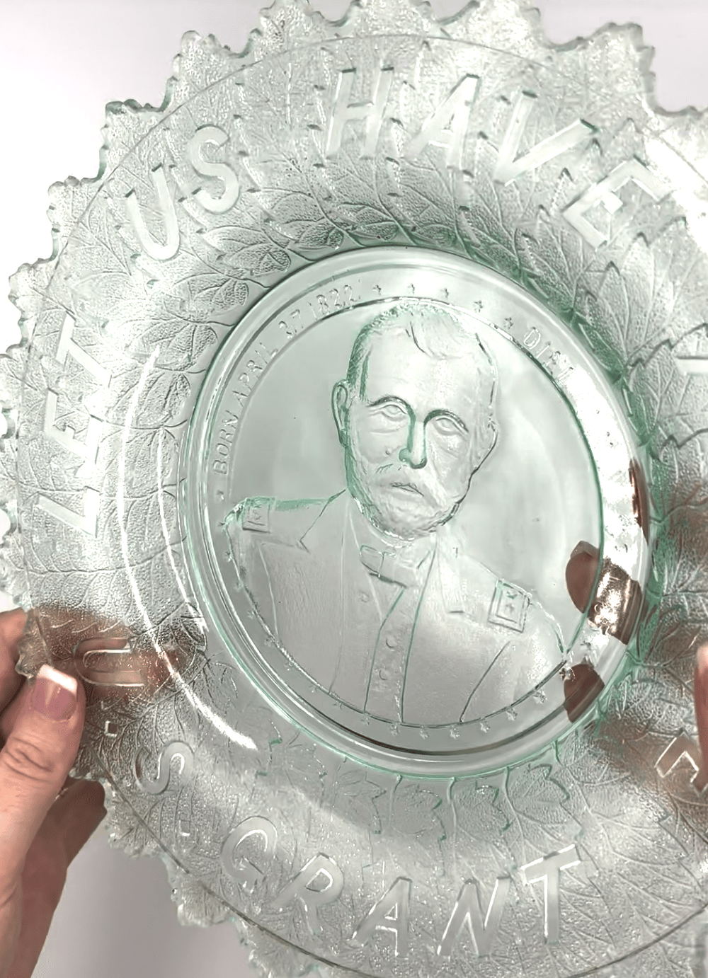 “Let Us Have Peace. U. S. Grant" Commemorative Glass Bowl, by Gillinder & Sons, ca. 1880s (green apple) - The Great Republic