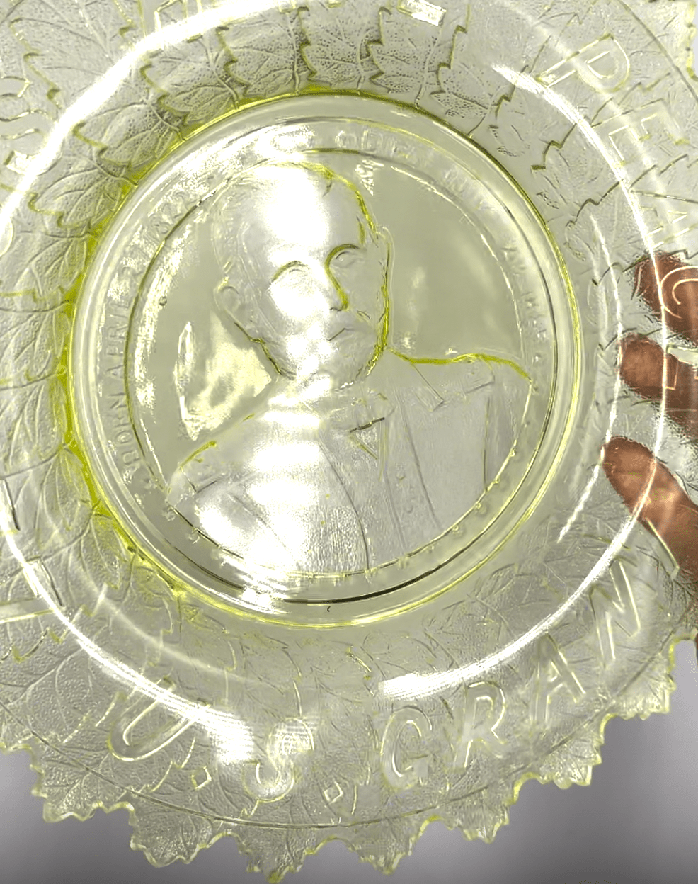 “Let Us Have Peace. U. S. Grant" Commemorative Glass Bowl, by Gillinder & Sons, ca. 1880s (yellow) - The Great Republic