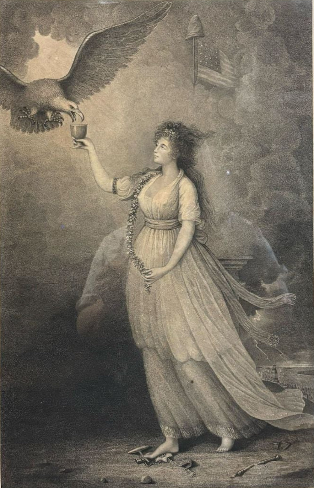 "Liberty In the Form of the Goddess of Youth Giving Support to the Bald Eagle" Stipple Engraving by Edward Savage, 1796 - The Great Republic