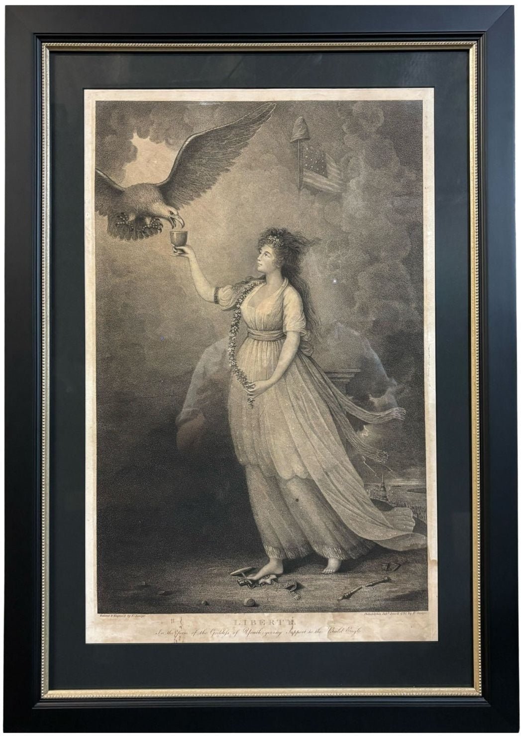 "Liberty In the Form of the Goddess of Youth Giving Support to the Bald Eagle" Stipple Engraving by Edward Savage, 1796 - The Great Republic