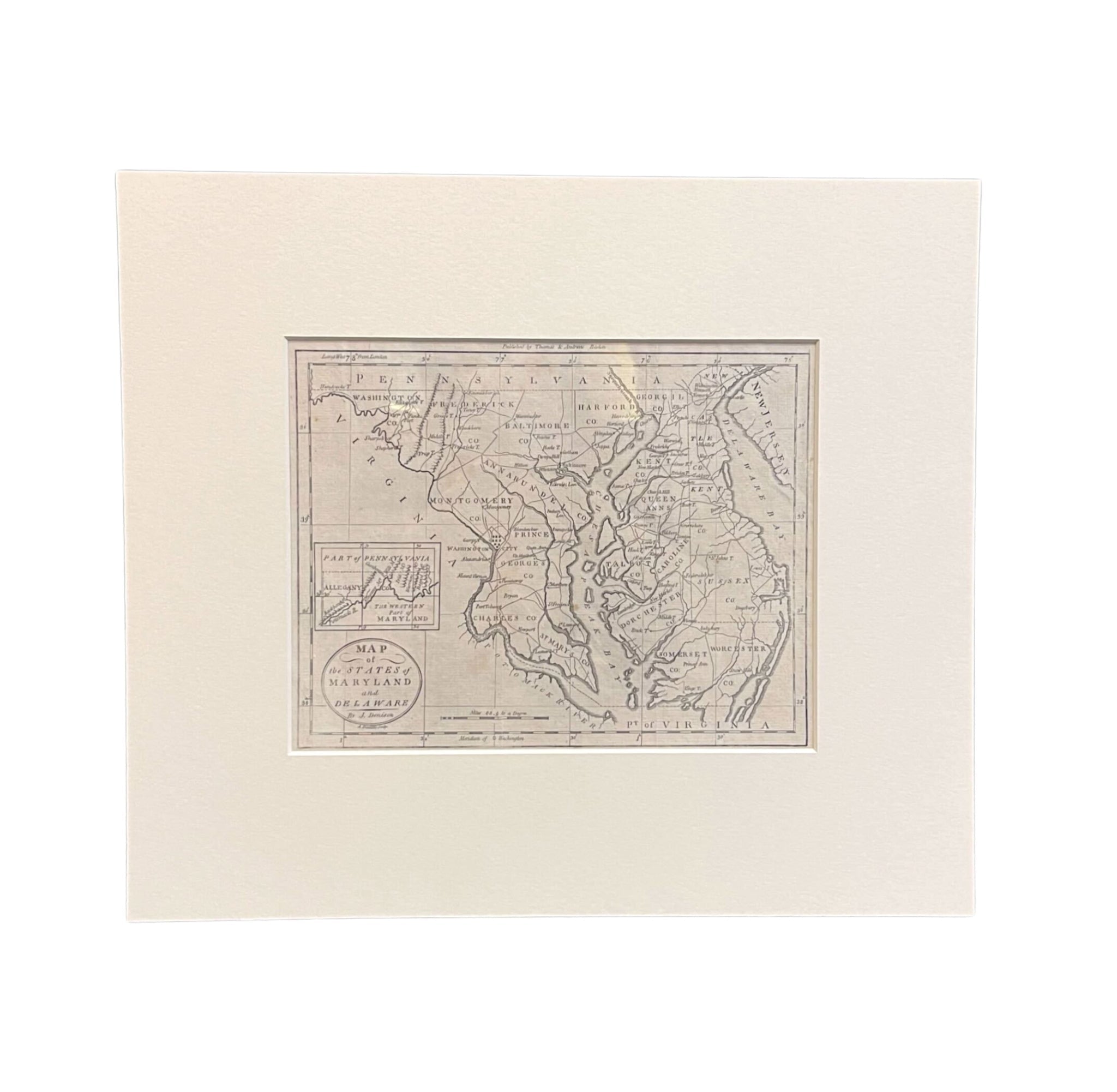 "Map of the States of Maryland and Delaware" By J. Denison, Published by Thomas & Andrews, Circa 1796 - The Great Republic