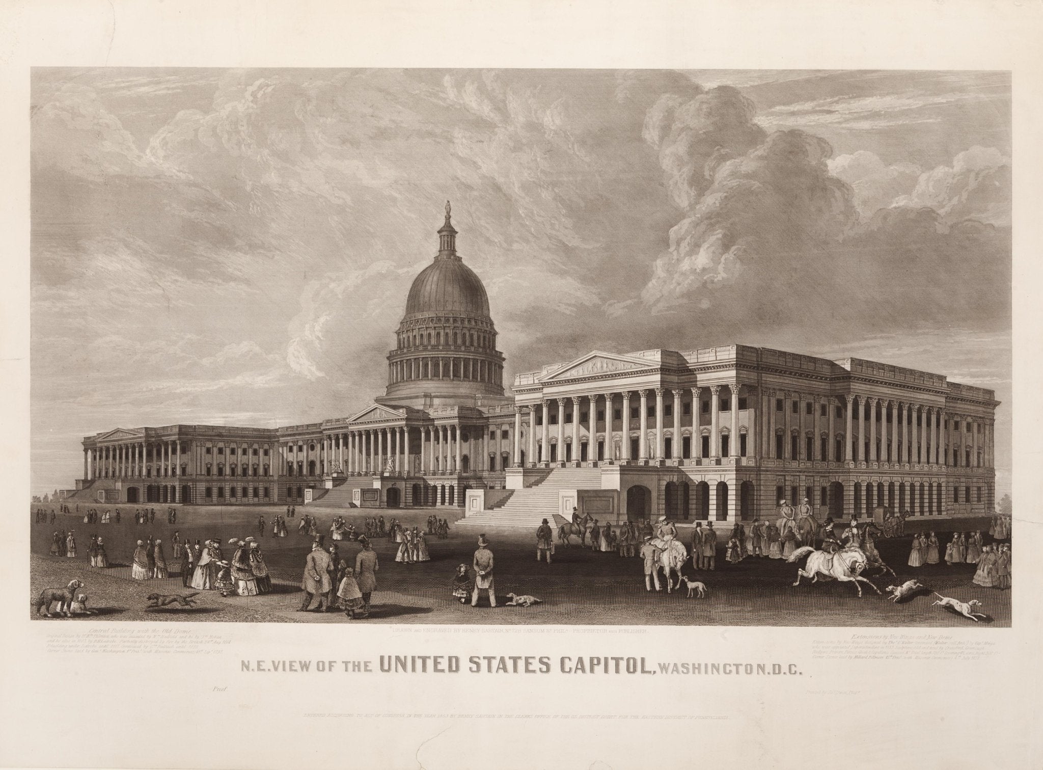 "N.E. View of the United States Capitol, Washington, D.C." by Henry Sartain, 1858 Proof Printing - The Great Republic